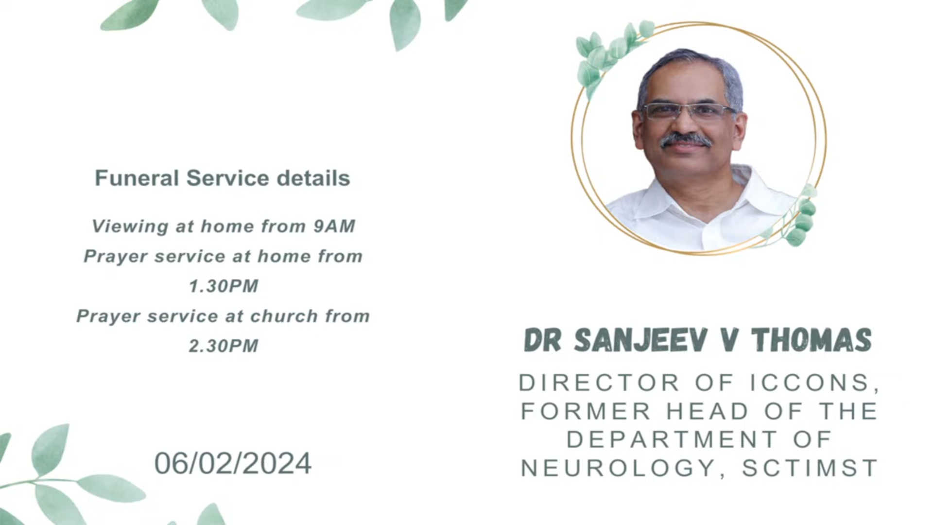 Funeral Service of Dr.Sanjeev V Thomas